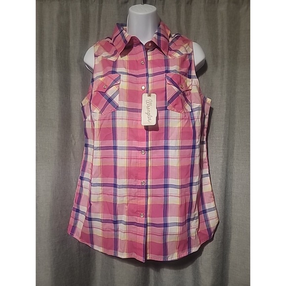 NWT Wrangler Wrancher Shirts Women's Pearl Snap Button Up Tank Top Pink Size M - Picture 1 of 5